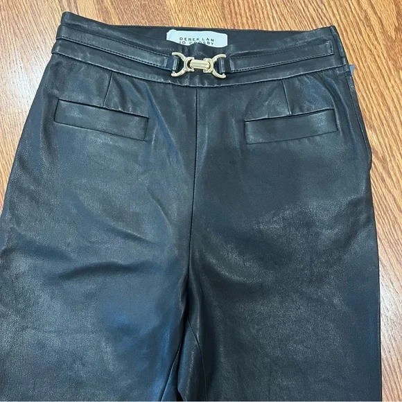 DEREK LAM 10 CROSBY Fia belted leather slim-leg pants Size 00